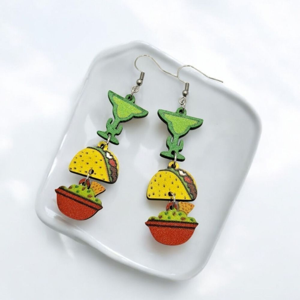 Taco Margarita Guac Earrings Cinco de Mayo Mexican Fiesta Taco Tuesday Wood New